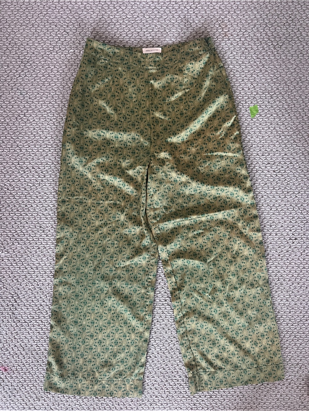 Light LUX Green and Gold Printed Pants size medium lined festive flowy pants